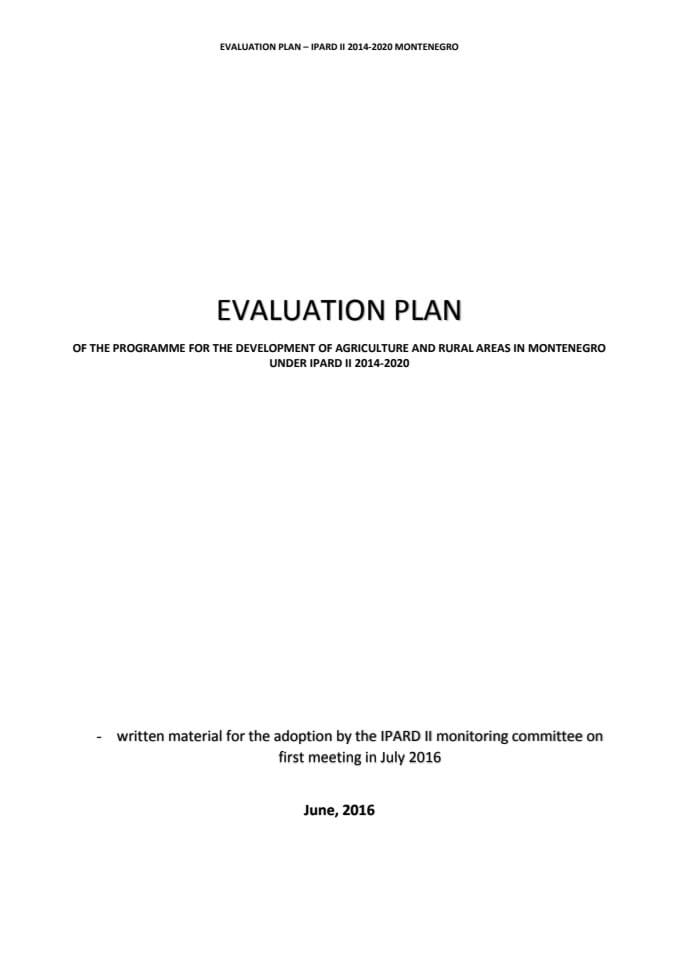 Евалуатион план – ИПАРД ИИ 2014-2020 Монтенегро