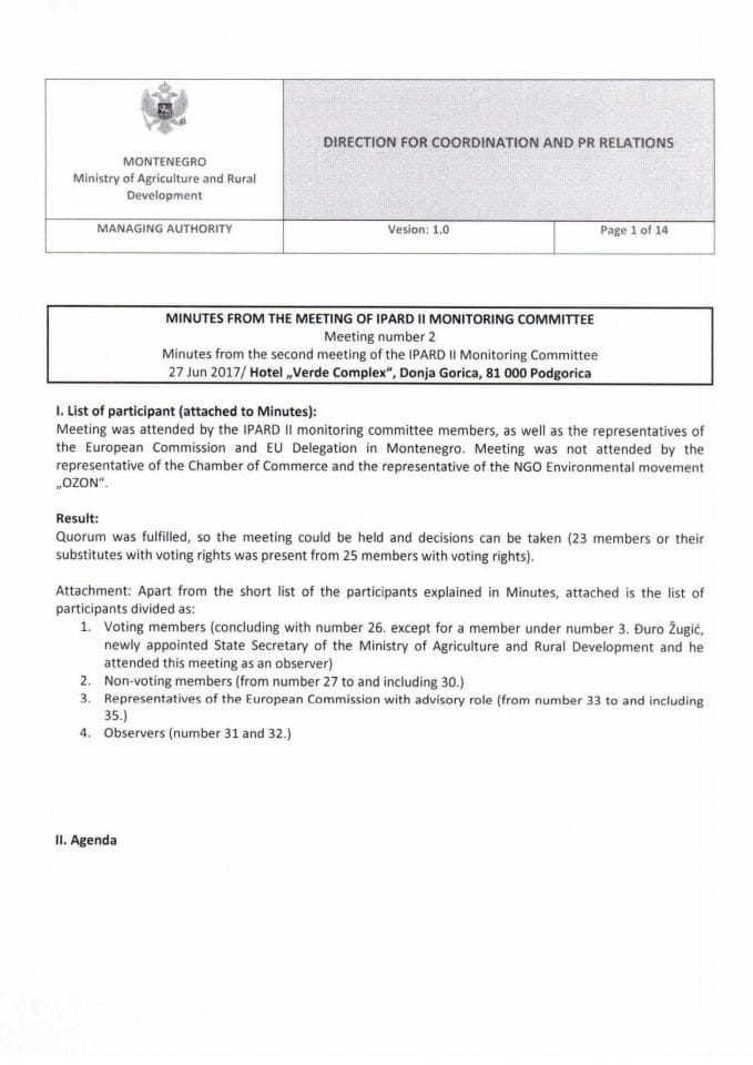 Minutes of the SECOND meeting of IPARD II Monitoring Committee 27.06.2...