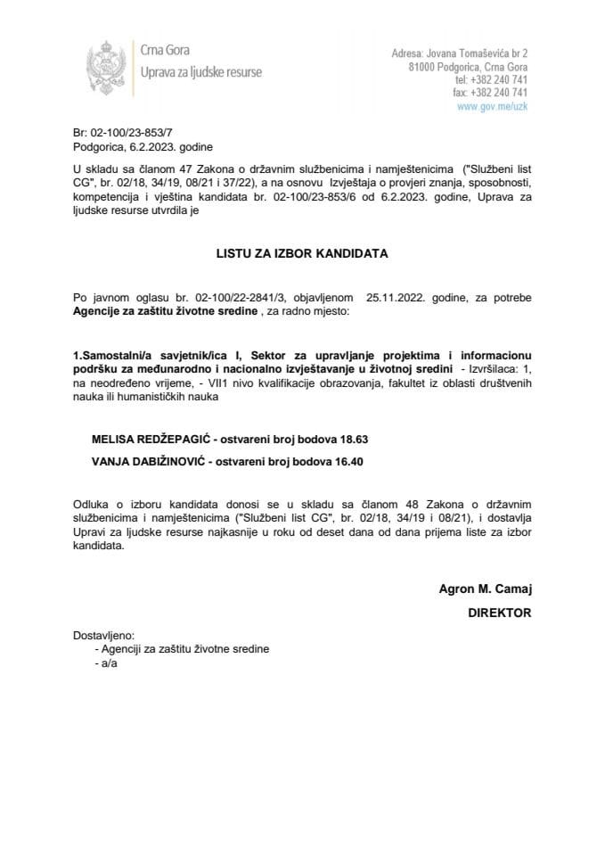 Lista kandidata za izbor