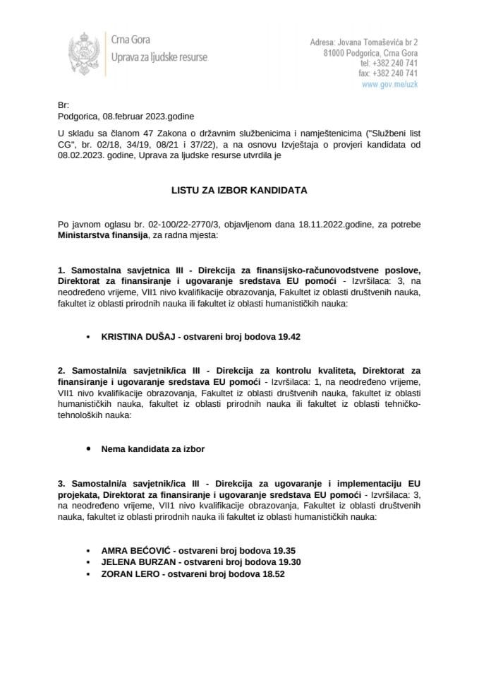 Lista kandidata za izbor