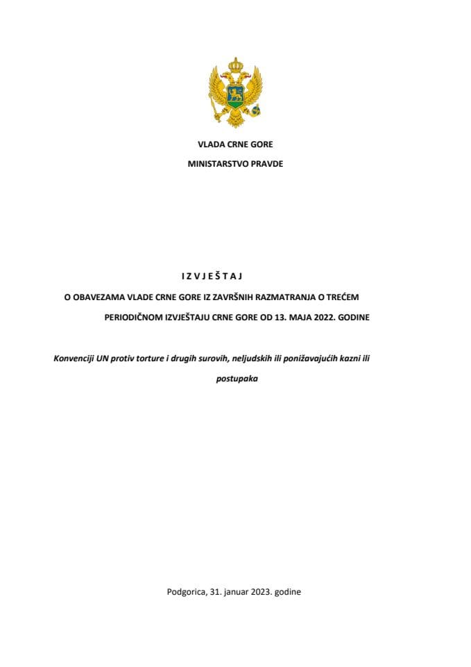 Izvještaj o obavezama Vlade Crne Gore iz Završnih razmatranja o Trećem periodičnom izvještaju Crne Gore od 13. maja 2022. godine