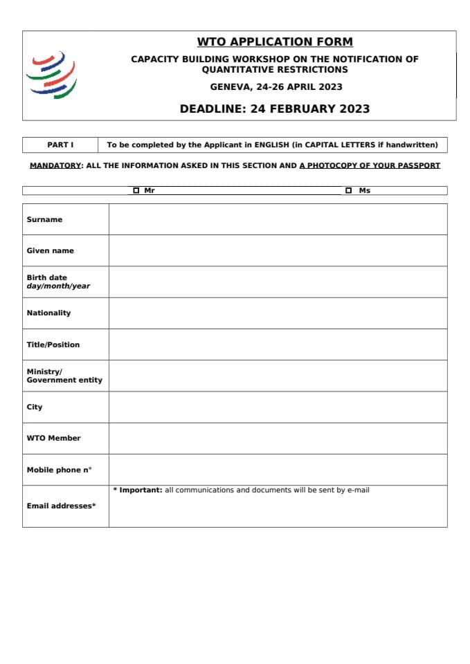 Application Form QR Workshop WTO