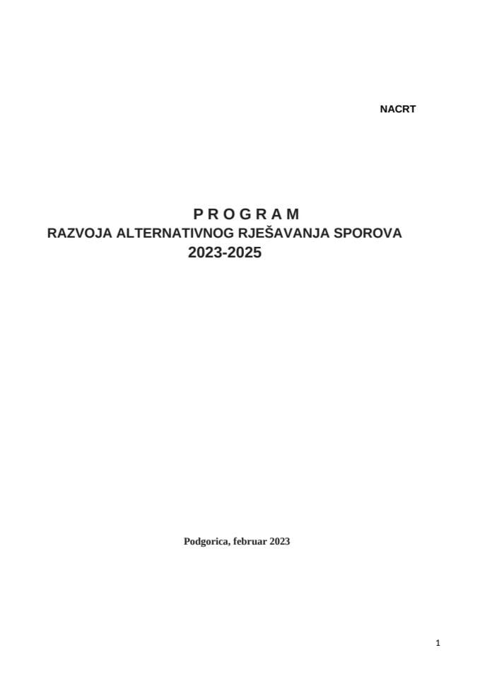 Nacrt Programa razvoja alternativnog rješavanja sporova 2023-2025