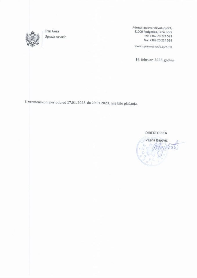 Analitička kartica Uprave za vode za period od 17.01.-29.01.2023.g.