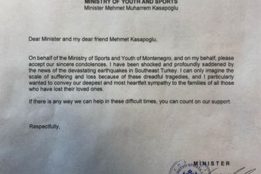 Лалошевић послао поруку саучешћа и солидарности министру младих и спорта у Турској