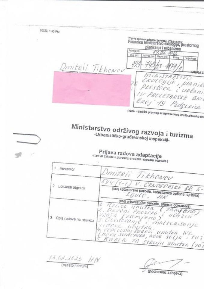 Prijava radova adaptacije - 121-745-23-1171-1 DMITRII TIKHONOV