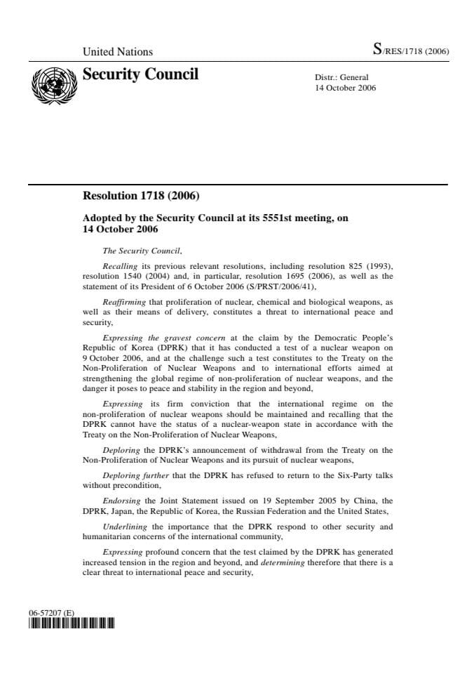Резолуција 1718 (2006)