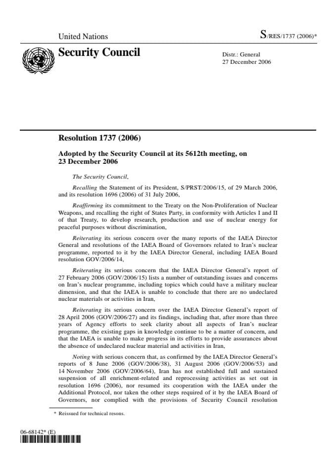 Rezolucija 1737 (2006)