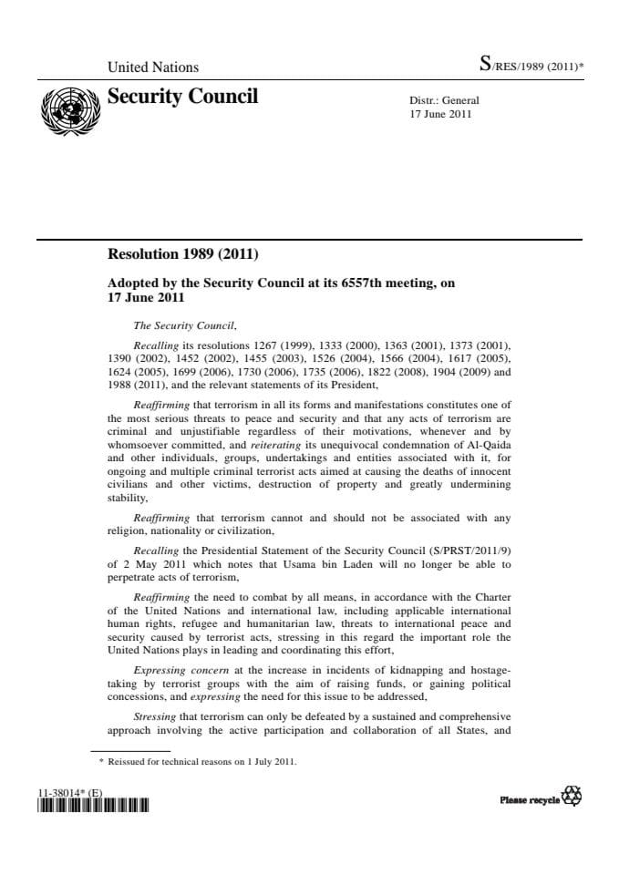 Резолуција 1989 (2011)