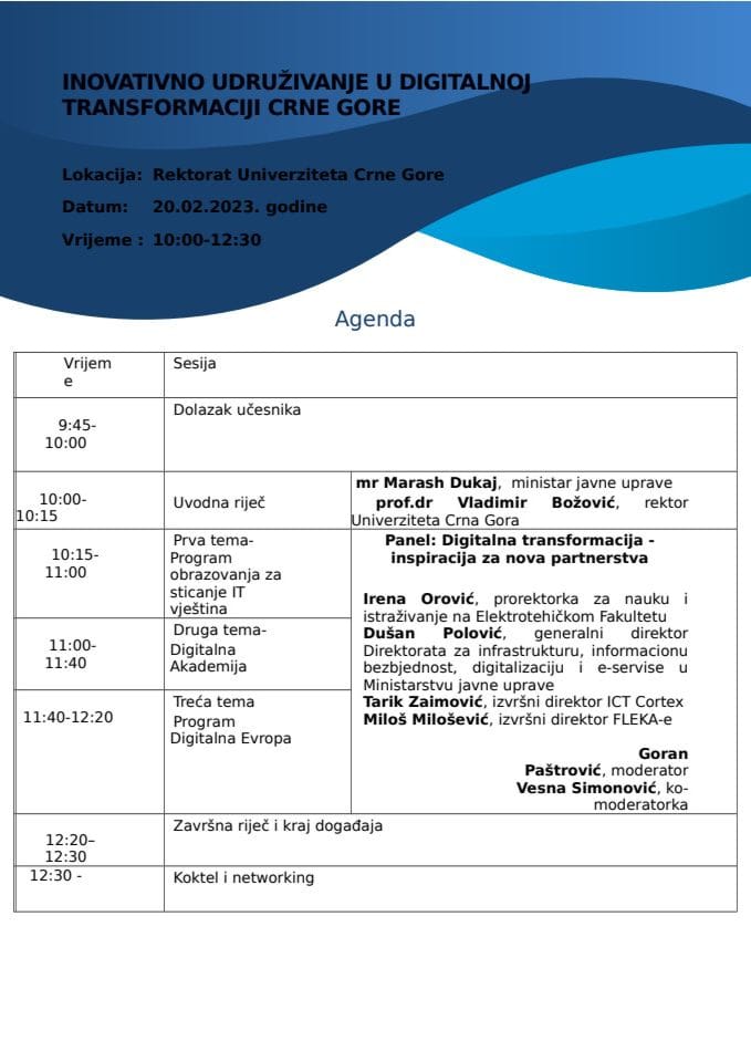 Agenda -Inovativno udruživanje u digitalnoj transformaciji Crne Gore