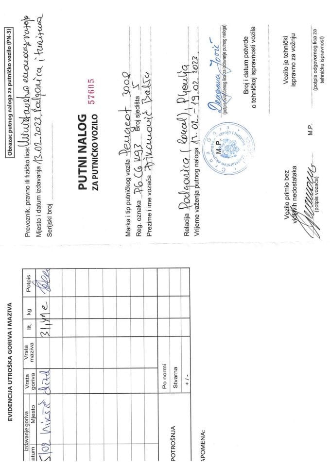 Balša Đikanović putni nalog 13-17.02.2023.