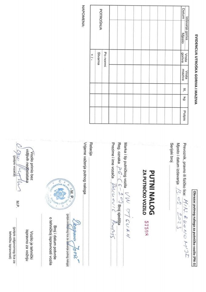 Boris Racković  putni nalog 13-17.02.2023.