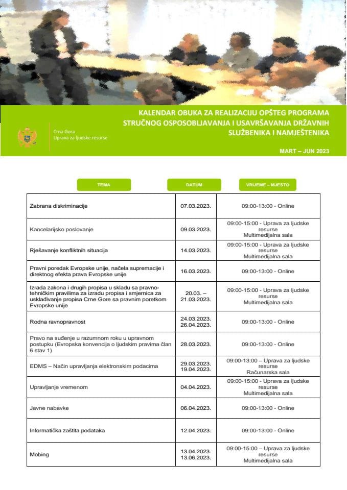 Kalendar Opšteg Programa 2023 - mart-jun