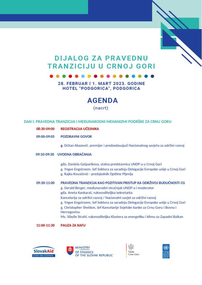 Агенда - Конференција „Дијалог за праведну транзицију у Црној Гори“