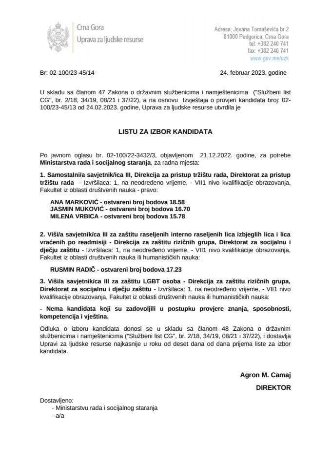 Lista za izbor kandidata