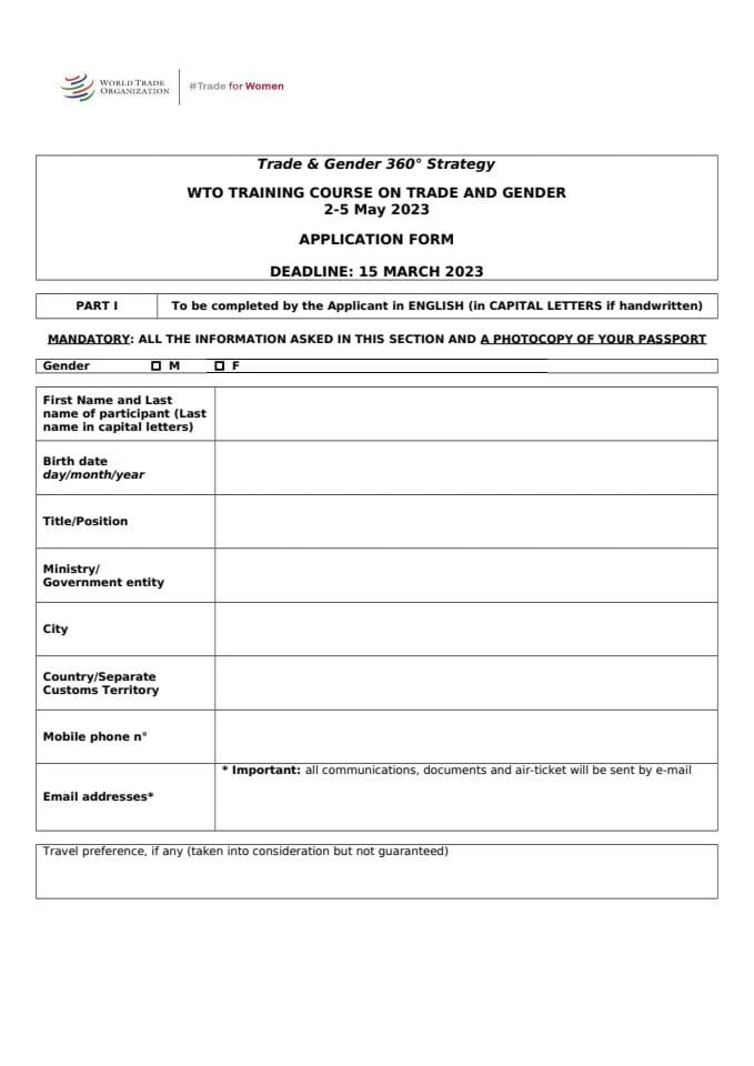 Application form - WTO Course on Trade and Gender