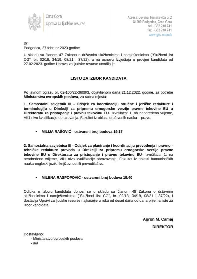 Lista kandidata za izbor