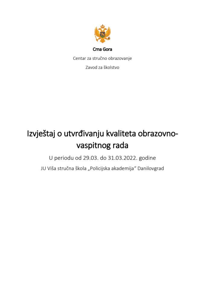 Izvještaj JU Viša stručna škola „Policijska akademija“ Danilovgrad 2022