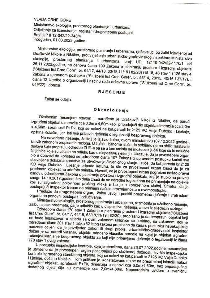 Drugostepeno rješenje - UPII 12-042-22-343-4 Nikola Drašković