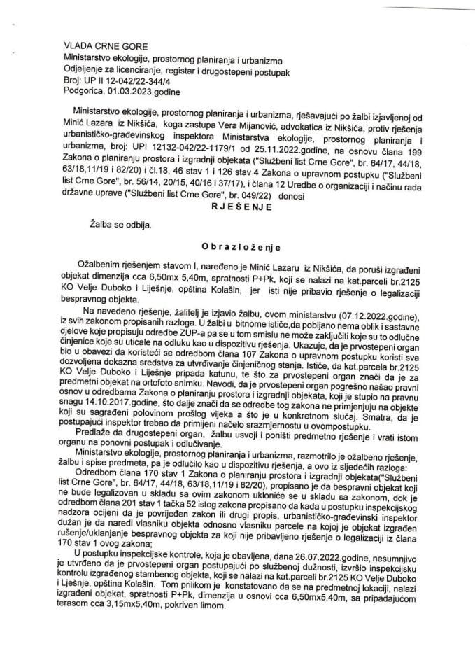 Drugostepeno rješenje - UPII 12-042-22-344-4 LAZAR MINIC