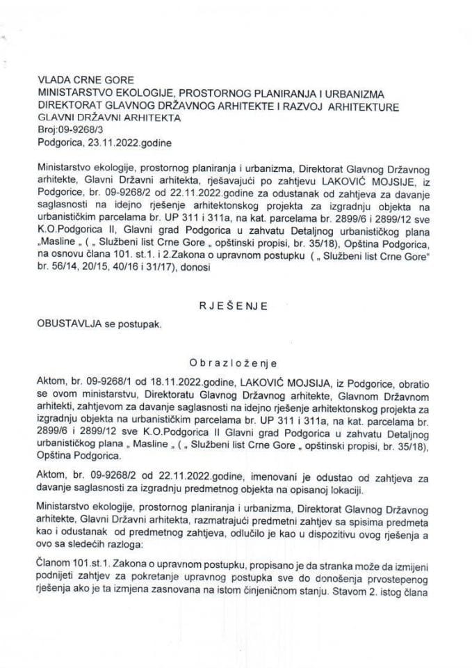 23.11.2022 Rješenje -Laković Mojsije -Glavni grad Podgorica