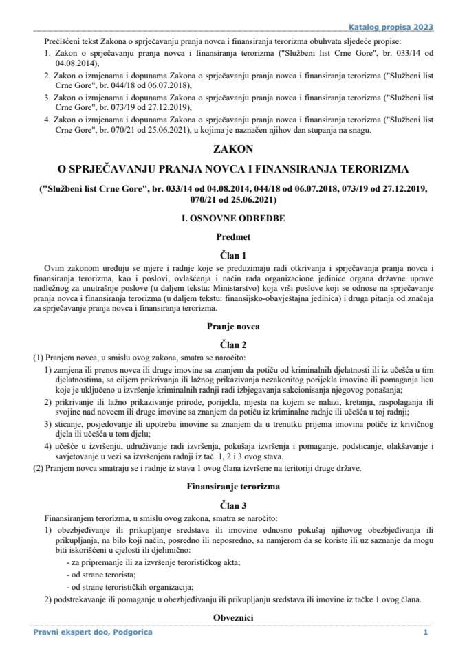 Zakon o sprječavanju pranja novca i finansiranja terorizma