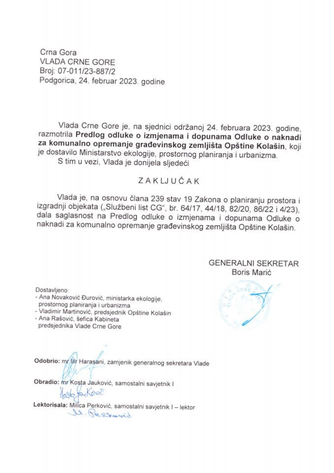 Predlog odluke o izmjenama i dopunama Odluke o naknadi za komunalno opremanje građevinskog zemljišta Opštine Kolašin - zaključci