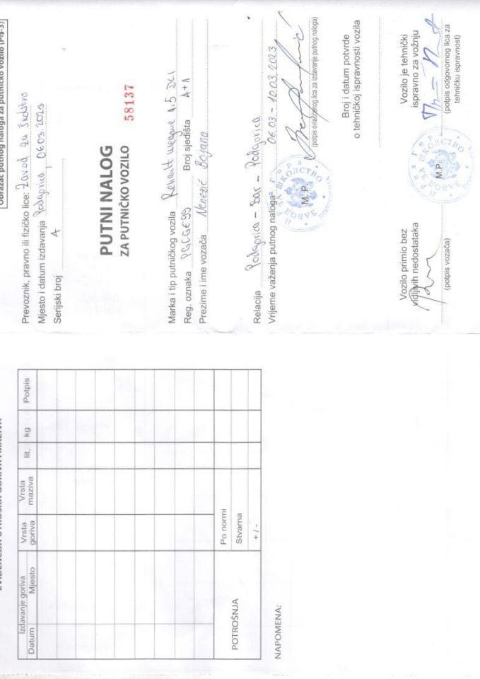 Putni nalozi ZZŠ od 6. do 12. marta