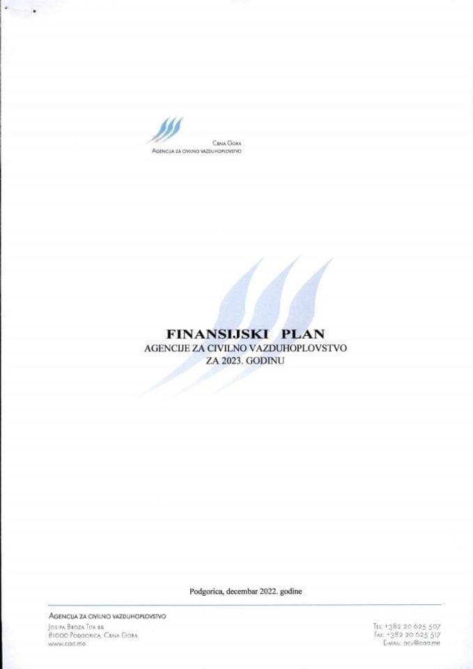 Predlog finansijskog plana i Predlog programa rada Agencije za civilno vazduhoplovstvo za 2023. godinu
