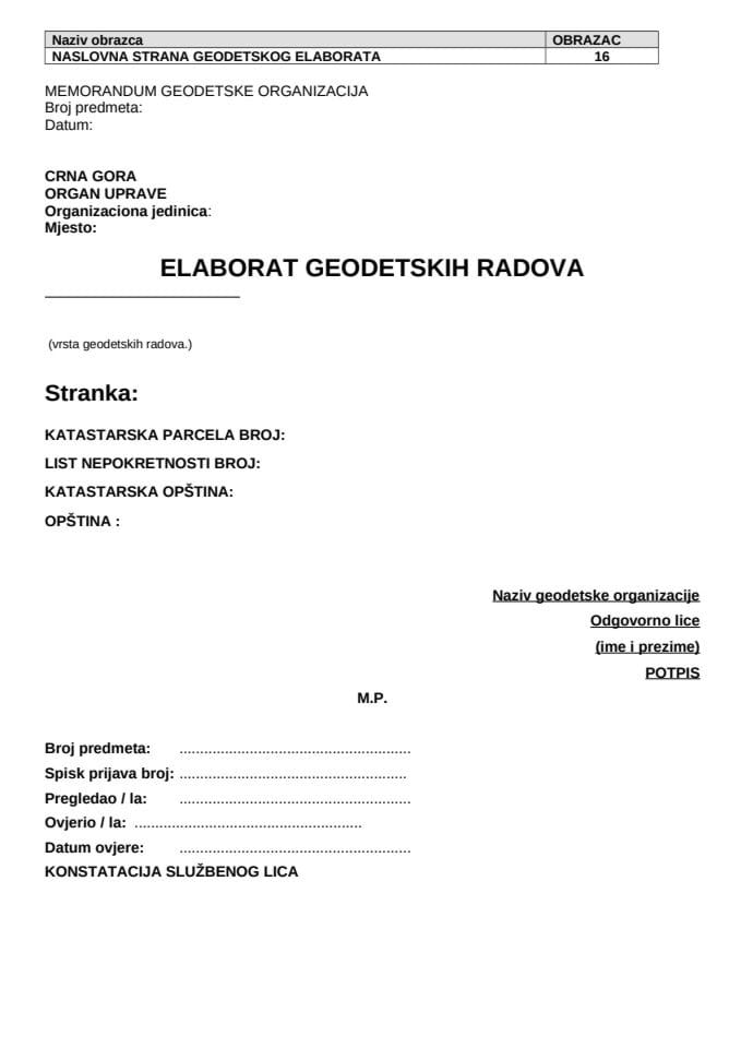 Obrazac geodetskog elaborata (16. mart 2023.)