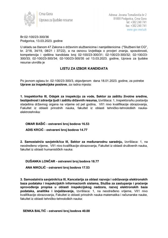 Lista kandidata za izbor