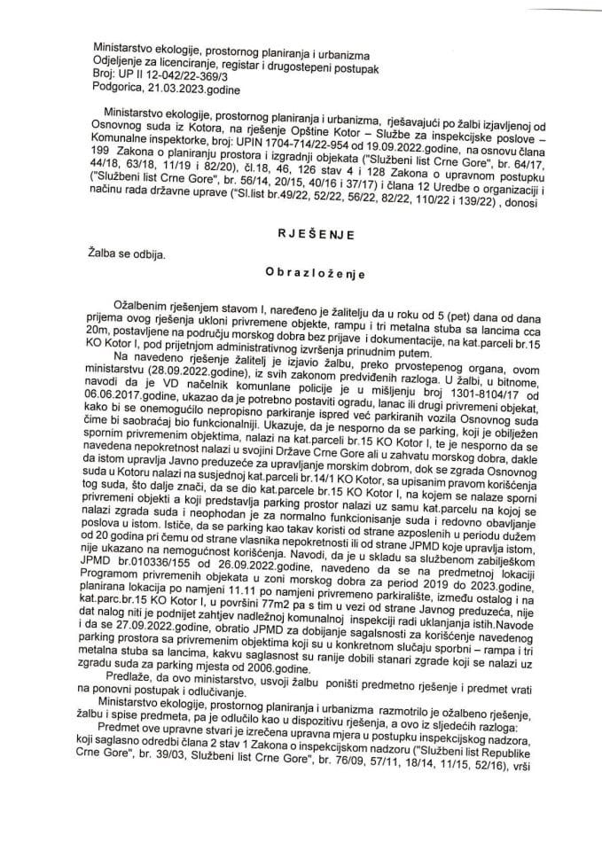 Drugostepena rješenja - UPII 12-042-22-369-3 OSNOVNI SUD KOTOR