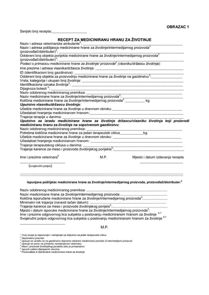Obrazac recepta za mediciranu hranu