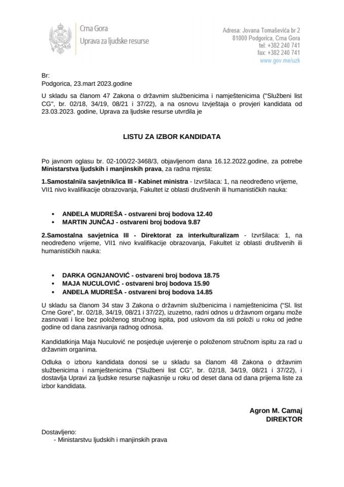 Lista kandidata za izbor