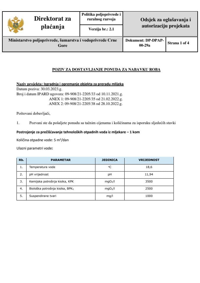 Poziv za dostavljanje ponuda za nabavku robe -preciscivac voda