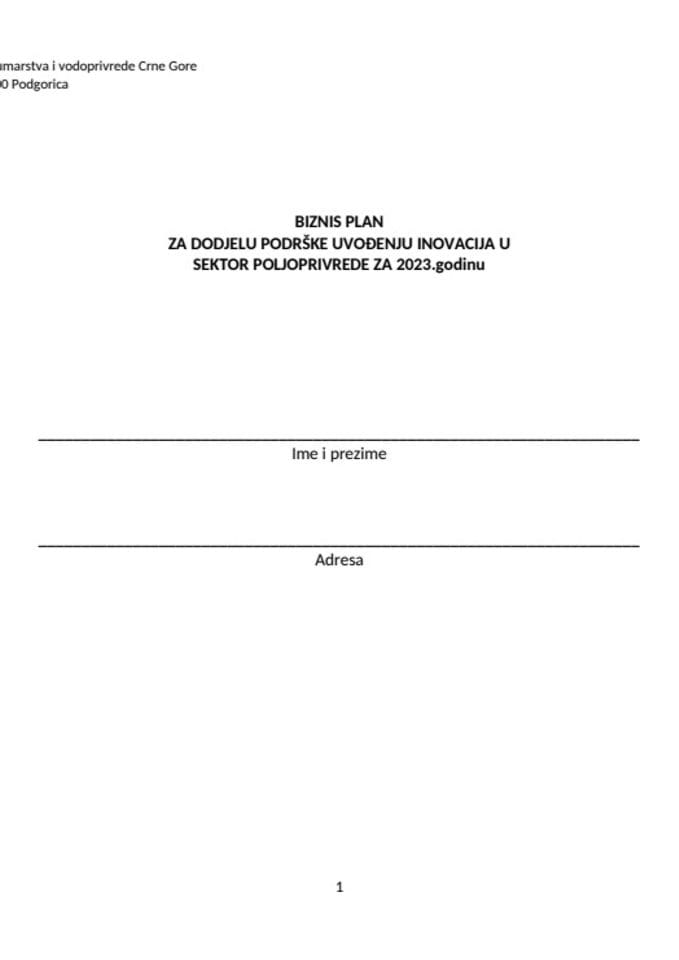 Biznis plan za inovacije za 2023. godinu