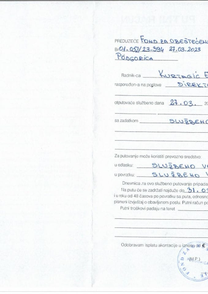 Putni nalog 27.03.2023. - 03.04.2023.