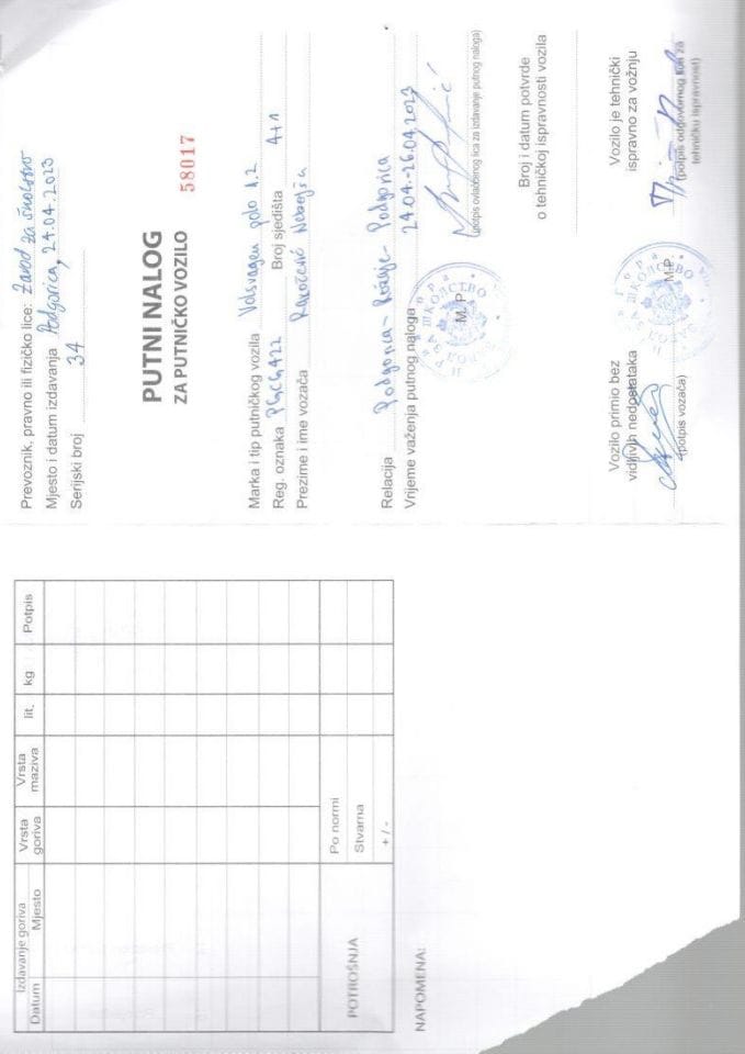 Putni nalozi  ZZŠ  od 24. do 30. aprila