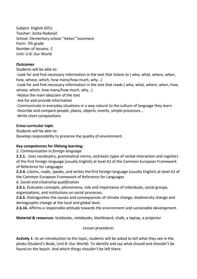 Циркуларна економија,   ЈУ ОШ  "Кекец"  ЕН