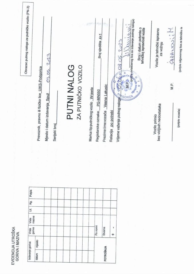 Putni nalozi od 3.5.2023. do 8.5.2023.       2