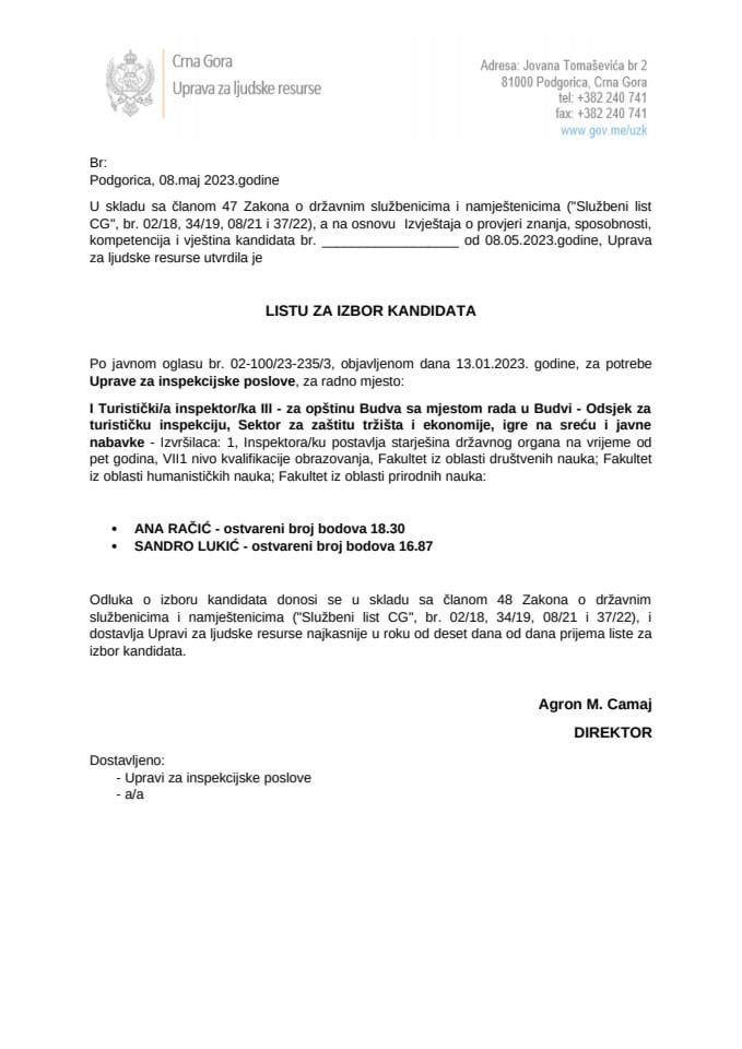 Lista kandidata za izbor