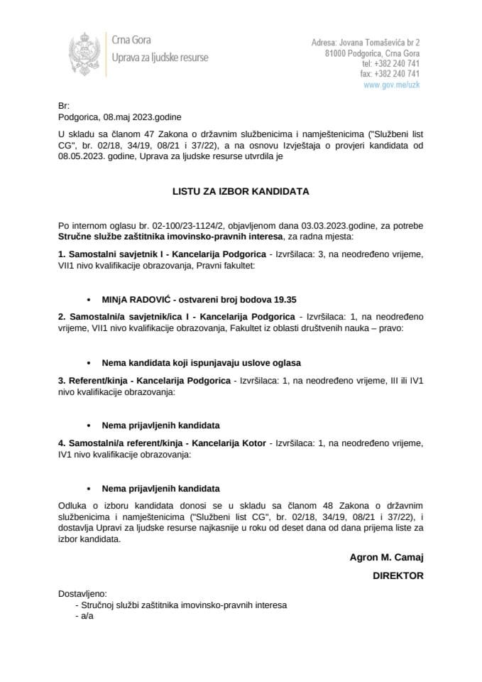 Lista kandidata za izbor