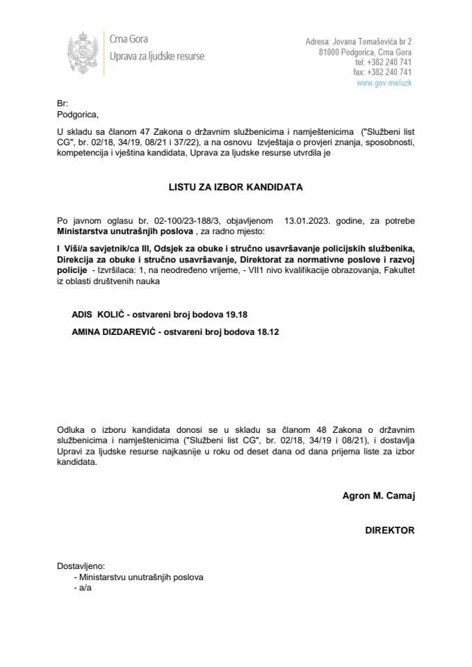 Lista kandidata za izbor