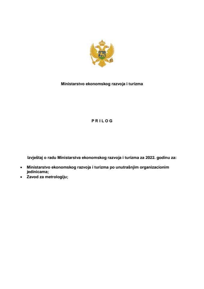 Izvještaj o radu Ministarstva ekonomskog razvoja i turizma za 2022. godinu