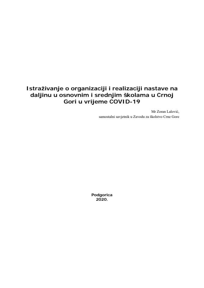 Istraživanje o organizaciji i realizaciji nastave na daljinu u osnovnim i srednjim školama u Crnoj Gori u vrijeme COVID -19