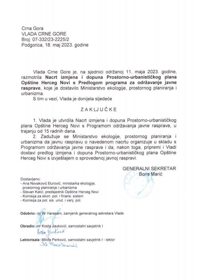 Nacrt izmjena i dopuna Prostorno-urbanističkog plana opštine Herceg Novi s Predlogom programa održavanja javne rasprave - zaključci
