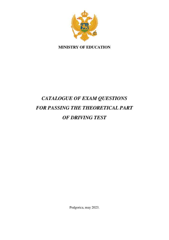 Katalog ispitnih pitanja za polaganje teorijskog dijela vozačkog ispita ENG