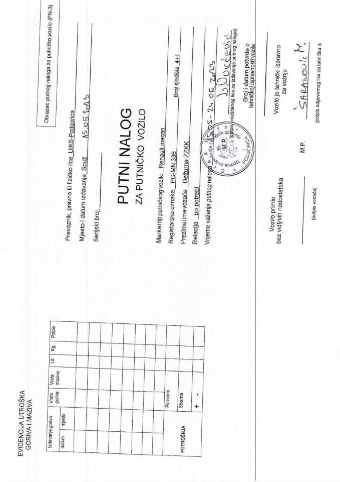 Putni nalozi od 15.5.2023. do 24.5.2023 godine 1