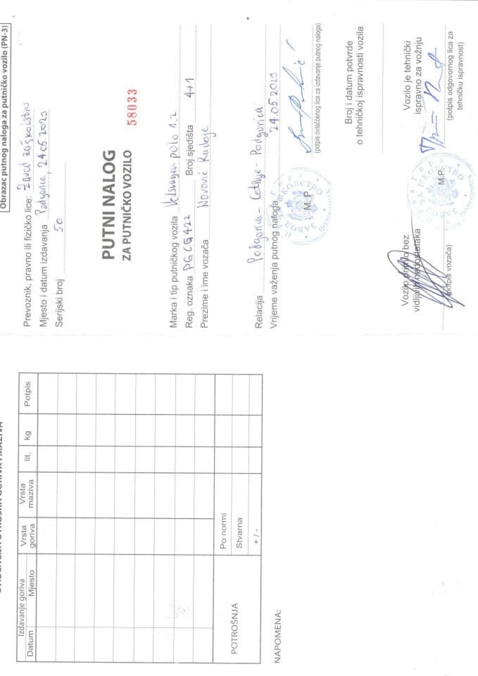 Putni nalozi ZZŠ od 22. do 28. maja