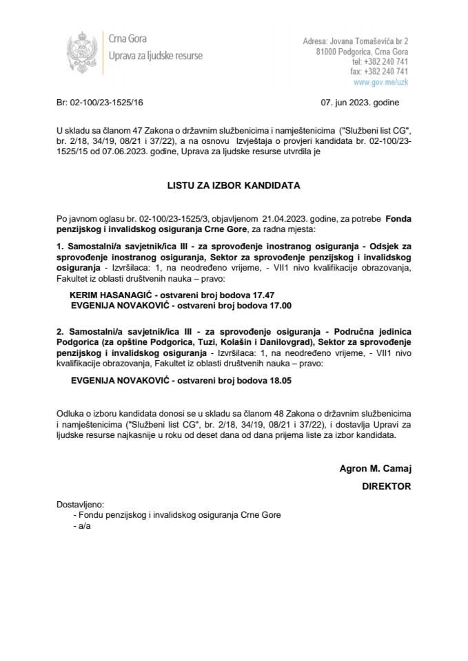 Lista kandidata za izbor